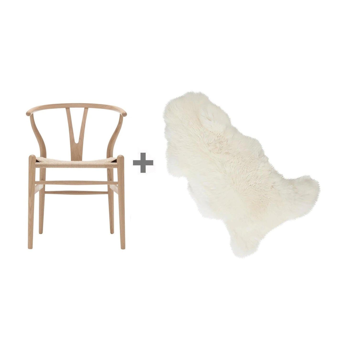 Aktionsset CH24 Wishbone Chair mit Fell Schwarz