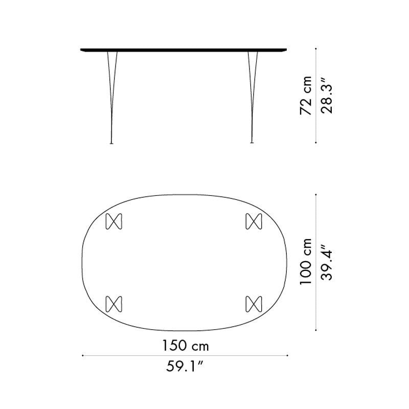 B612 Super-elliptischer Tisch Furnier 150x100x72cm Weiß