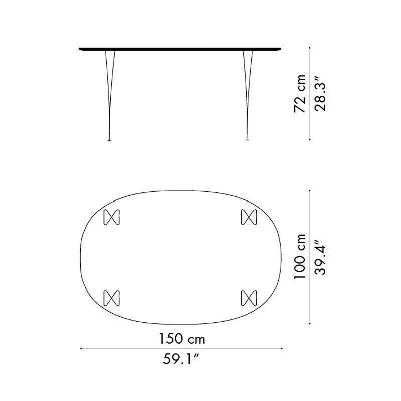 B612 Super-elliptischer Tisch Laminat 150x100x72cm