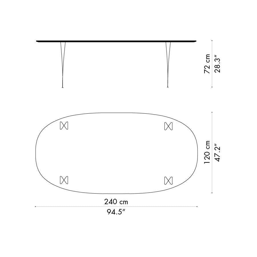 B614 Super-elliptischer Tisch 240x120x72cm Weiß