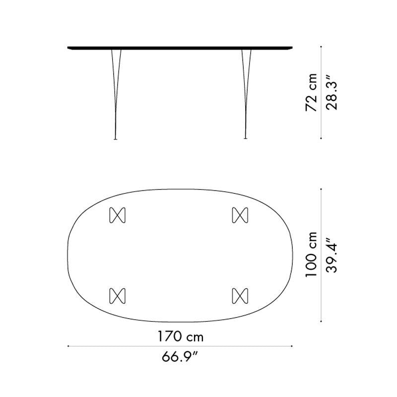 B616 Super-elliptischer Tisch 170x100x72cm Weiß