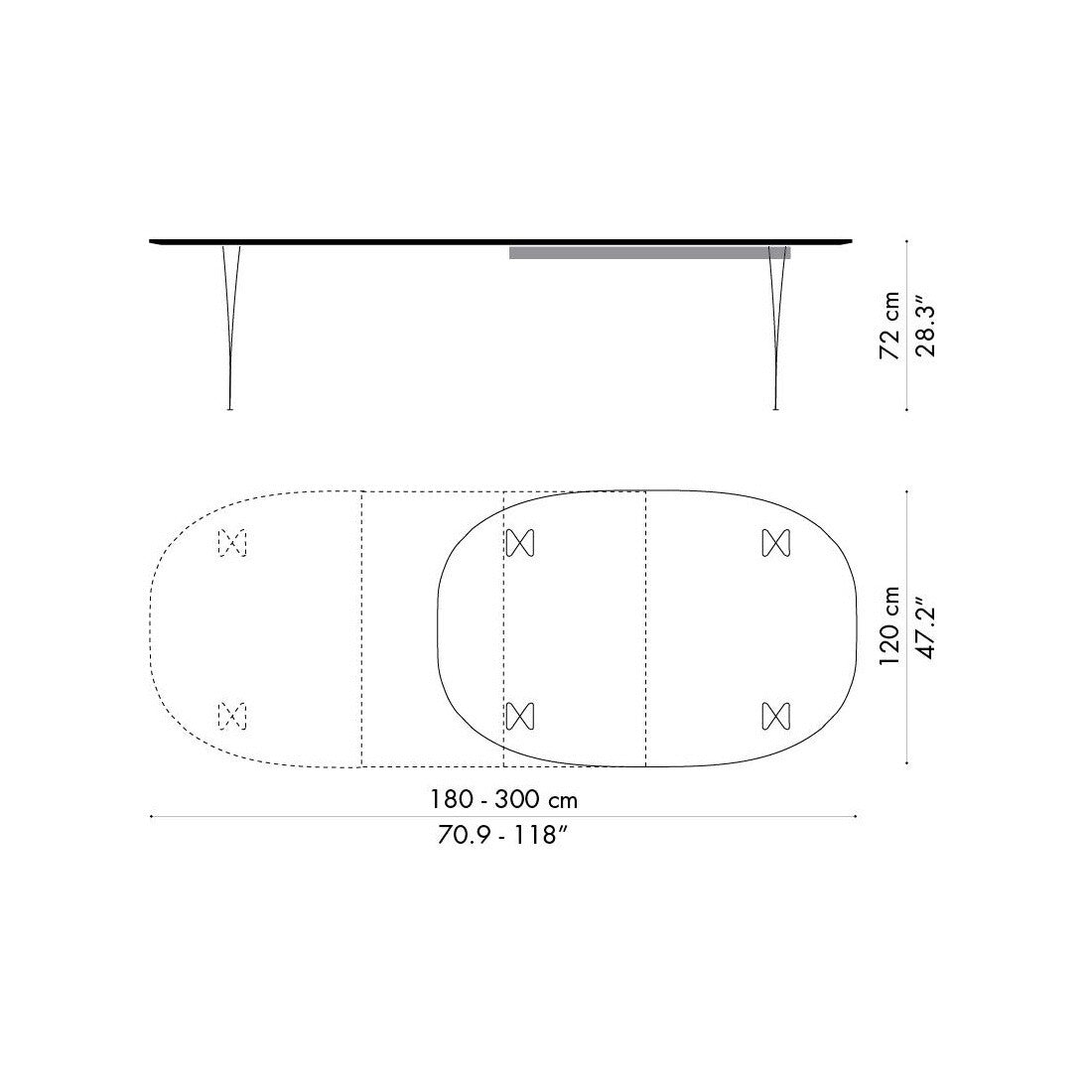 B619 Super-elliptischer Tisch Furnier ausziehbar