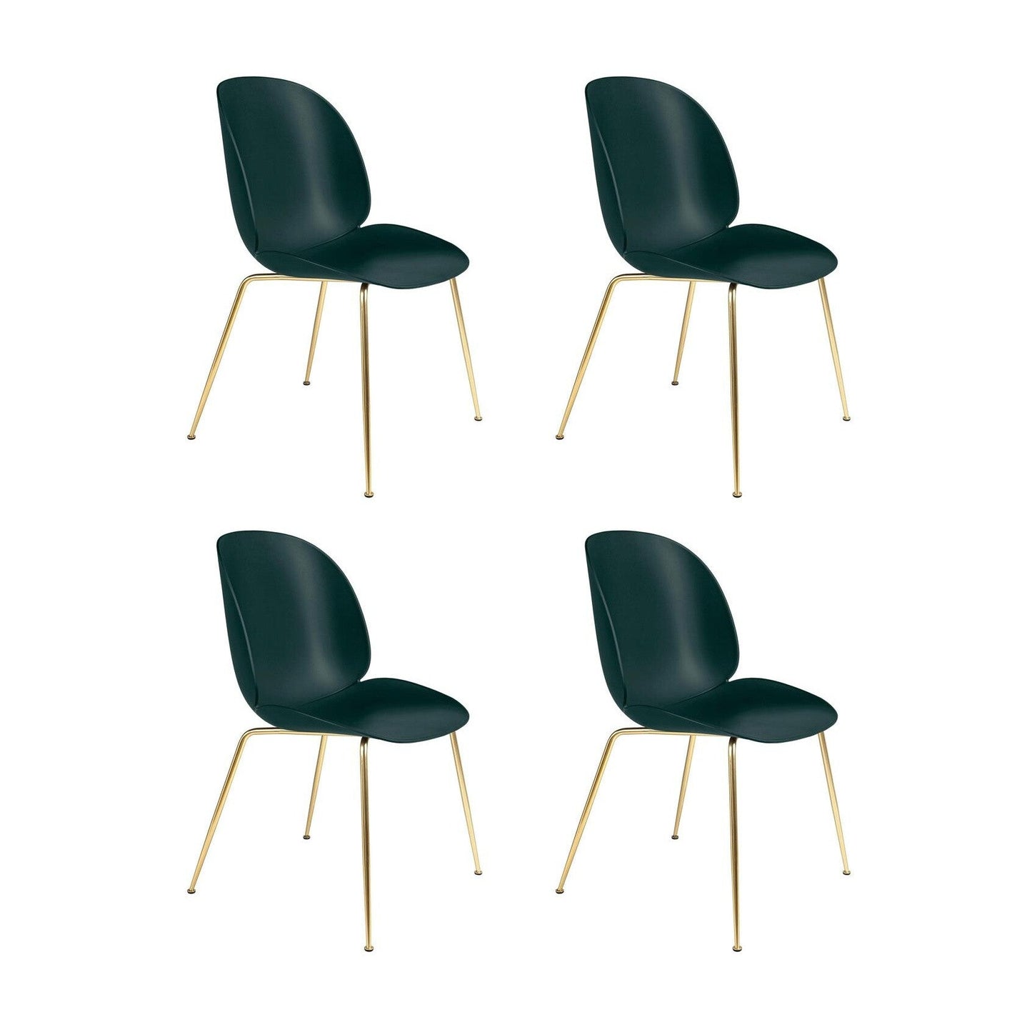 Beetle Dining Chair Stuhl Gestell Messing 4er Set Dunkelgrün