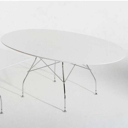 Glossy Esstisch oval Gestell Stahl verchromt Schwarz