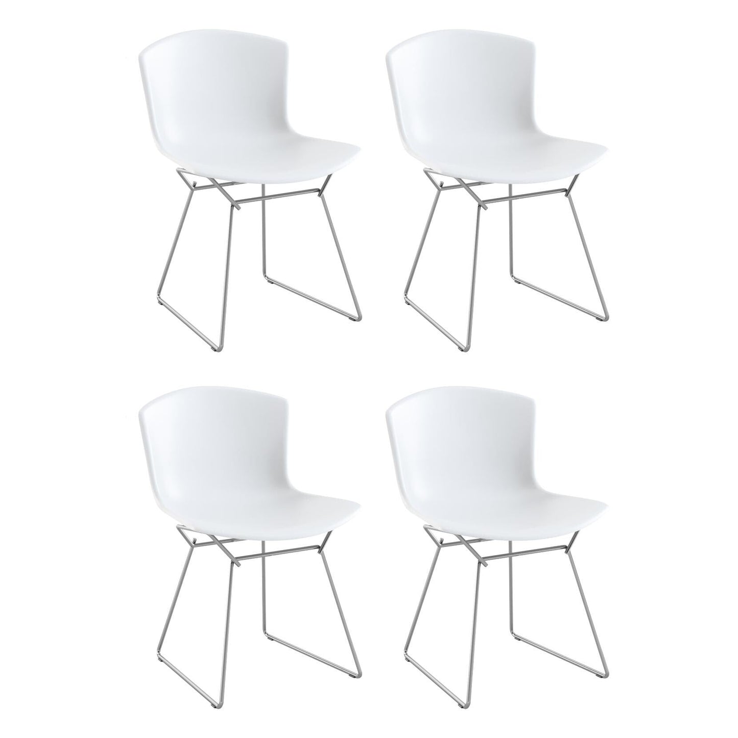 Bertoia Plastic Stuhl Gestell verchromt 4er Set Weiß