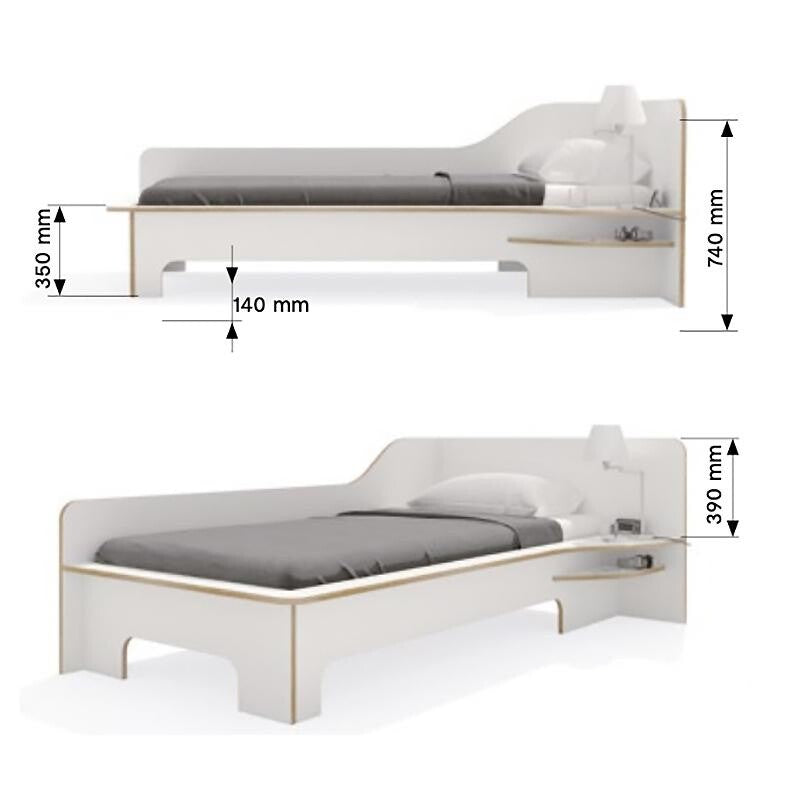 Plane Einzelbett linke Ausführung 90x200cm Anthrazit