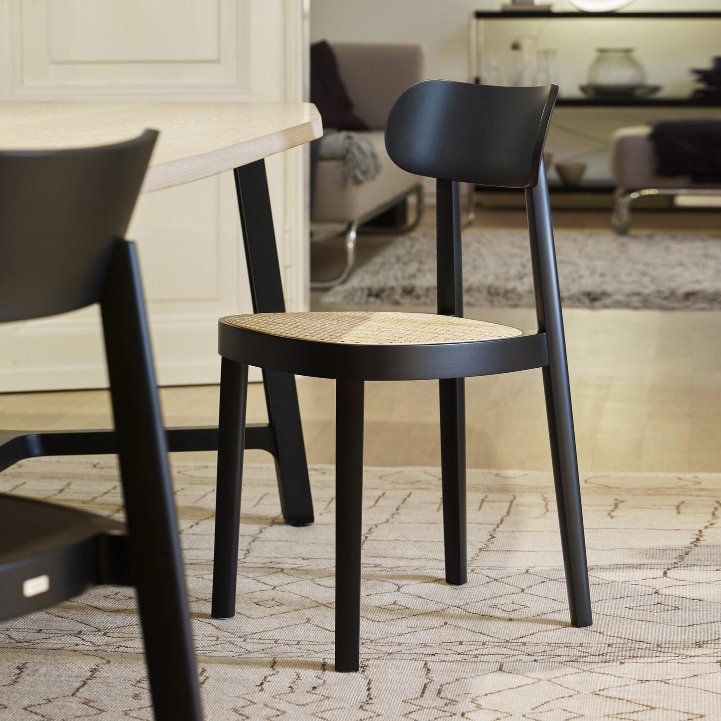 118 Stuhl mit Rohrgeflecht 4er Set Schwarz