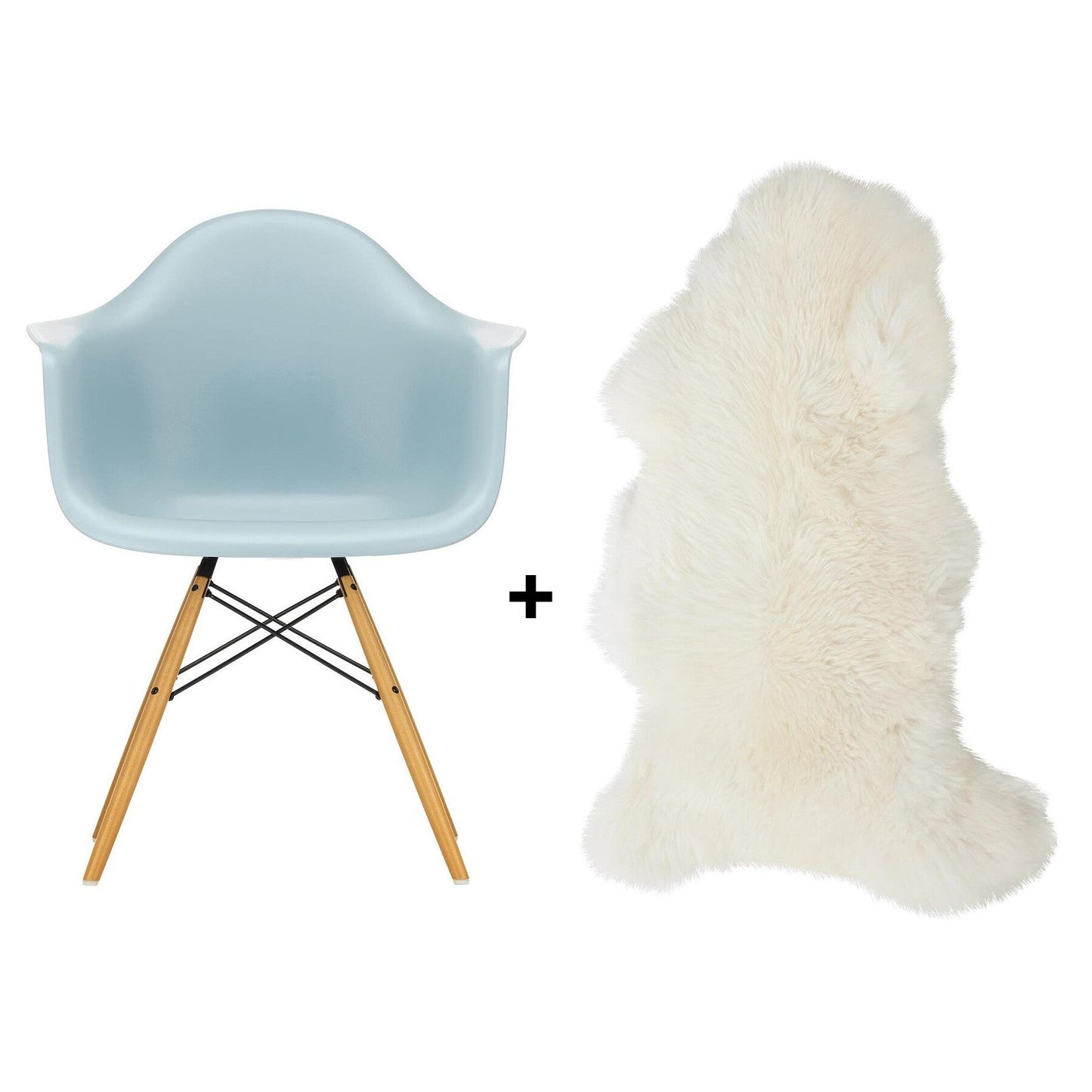 Aktionsset Eames Plastic Armchair DAW RE + Lammfell gratis Schwarz