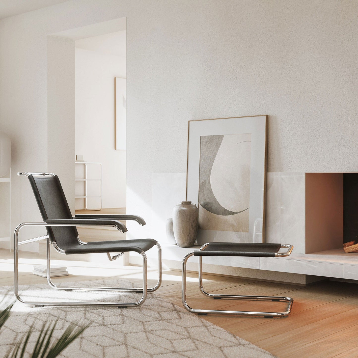 S 35 LH Fußhocker Kernleder Schwarz