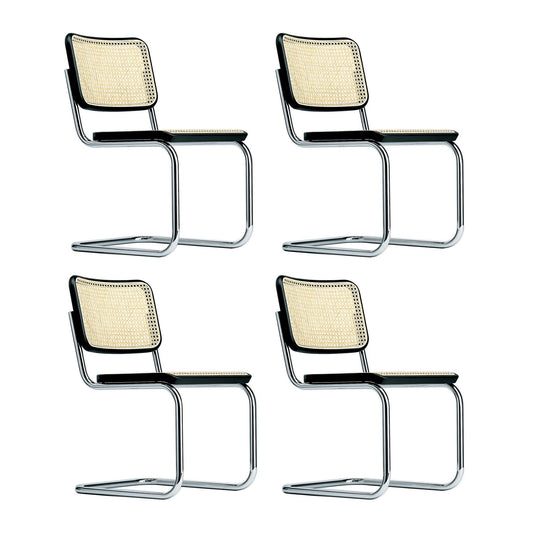 S 32 V Freischwinger Stuhl mit Rohrgeflecht 4er Set Schwarz