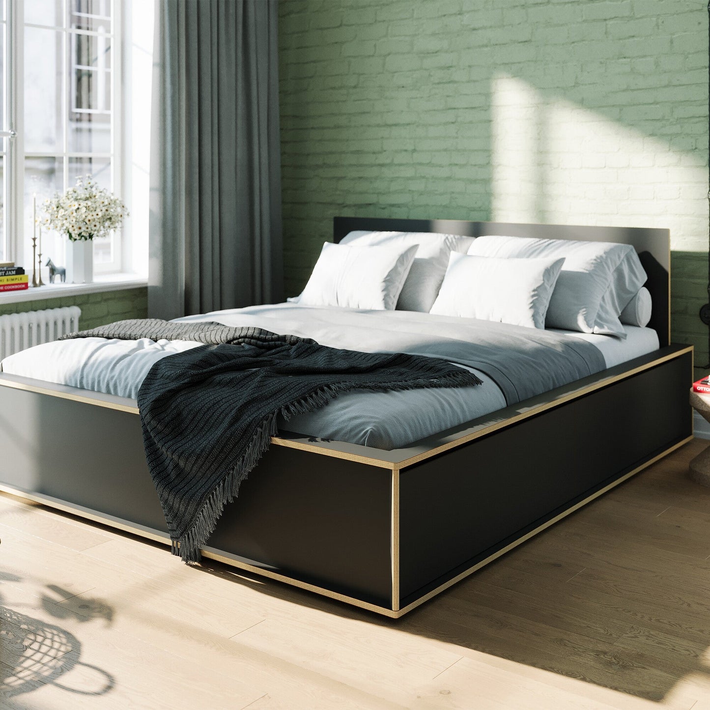 Spaze Doppelbett mit hohem Kopfteil 180x200cm Weiß