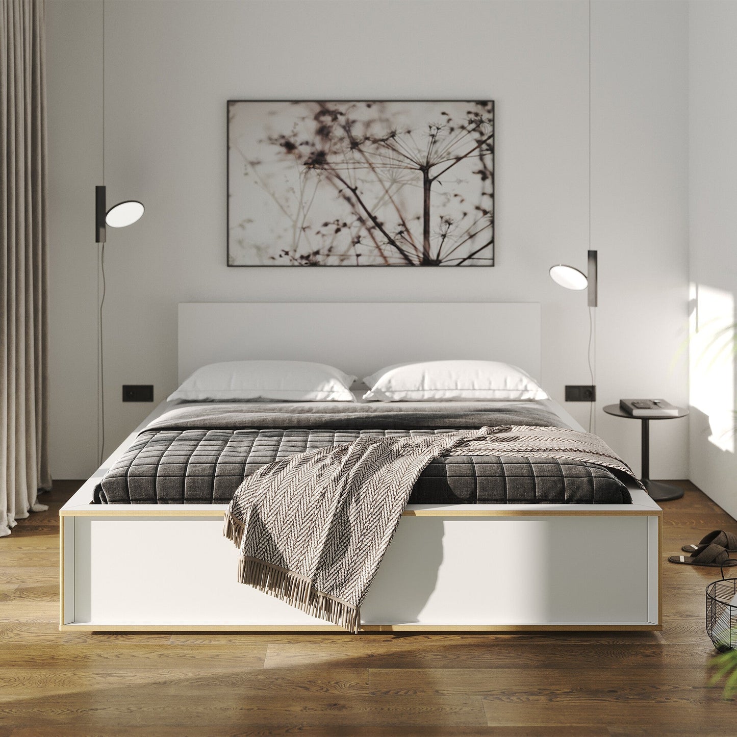 Spaze Doppelbett mit hohem Kopfteil 180x200cm Weiß