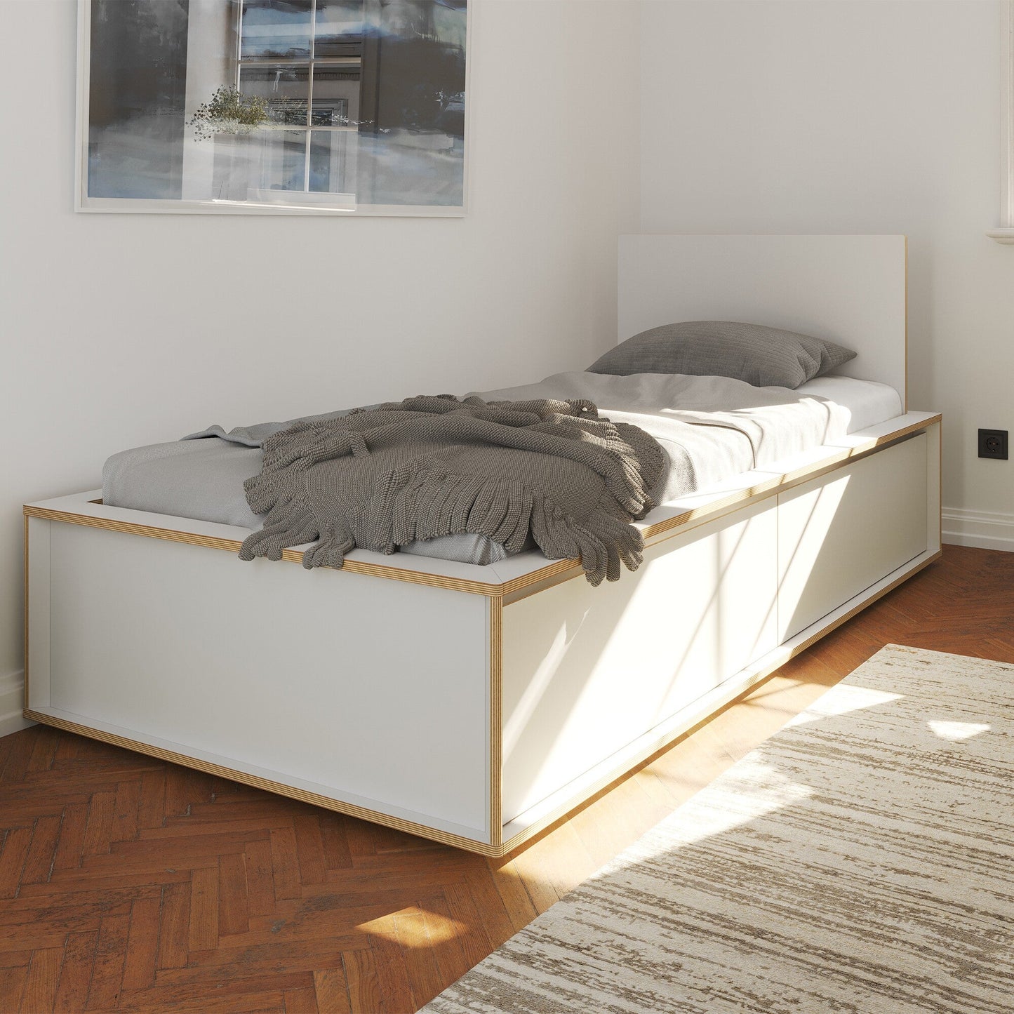 Spaze Einzelbett mit hohem Kopfteil 100x200cm Weiß