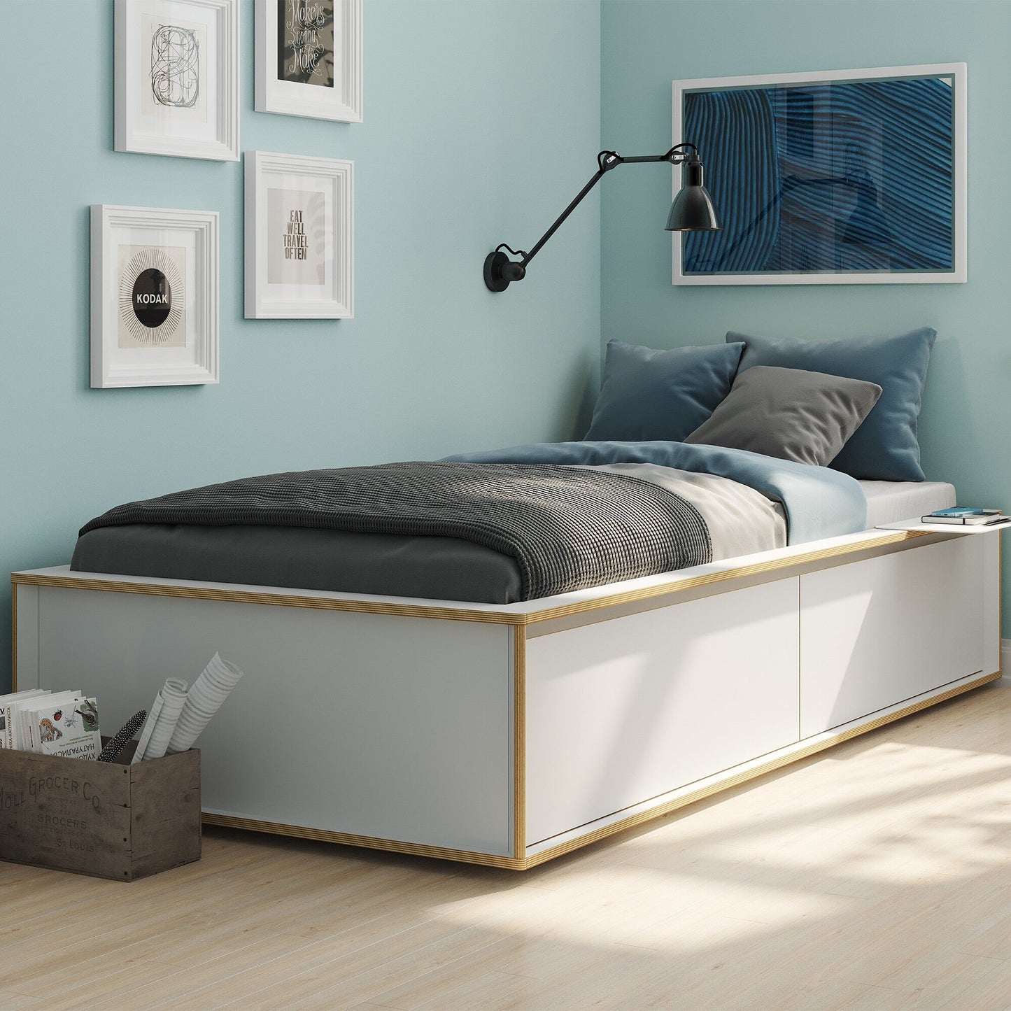 Spaze Einzelbett mit hohem Kopfteil 90x200cm Weiß