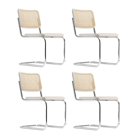 S 32 V Freischwinger Stuhl mit Rohrgeflecht 4er Set Weiß