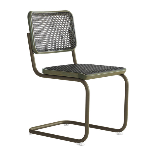 S 32 V Freischwinger Stuhl mit Rohrgeflecht Dark Melange Salbeigrün
