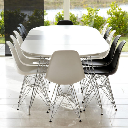 DK10 Esstisch ausziehbar Beine Chrom Weiß