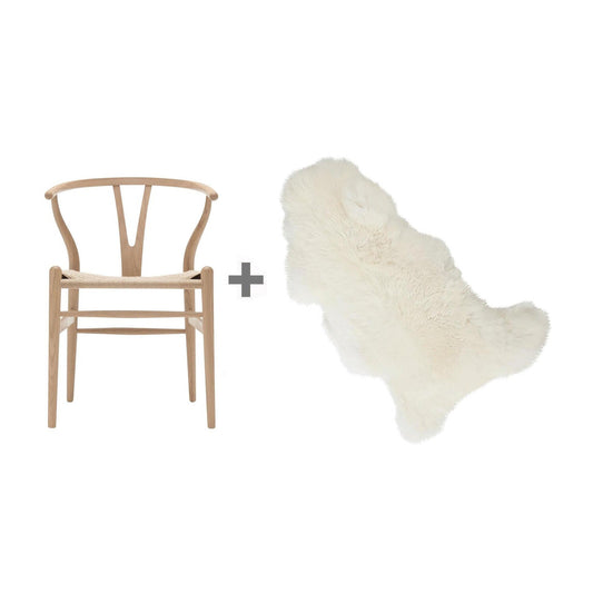Aktionsset CH24 Wishbone Chair mit Fell Schwarz