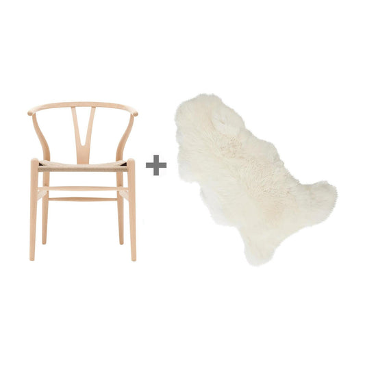Aktionsset CH24 Wishbone Chair mit Fell Schwarz