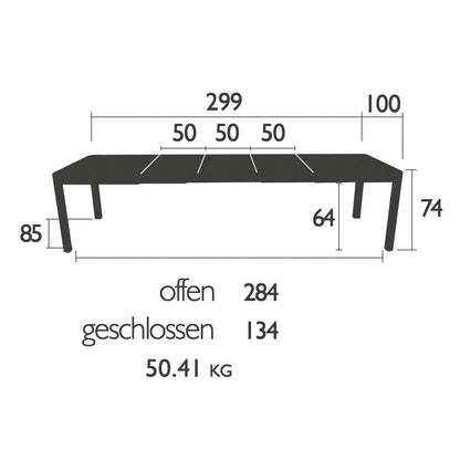 Ribambelle XL Gartentisch mit 3 Einlegeplatten Gewittergrau