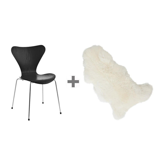 Aktionsset Serie 7™ Stuhl gefärbte Esche + Fell Schwarz