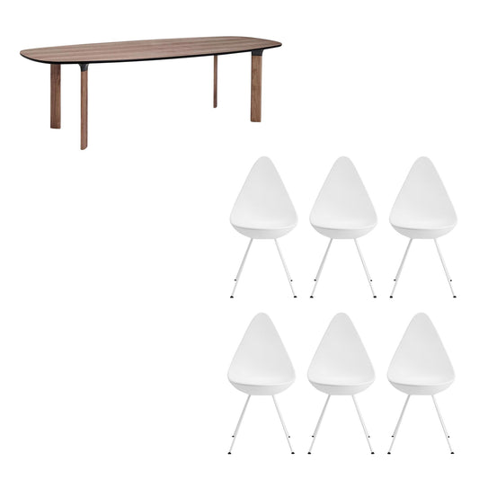 Analog™ Esstisch + 6 Drop™ Stühle Set Weiß
