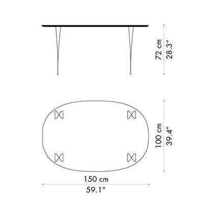 B612 Super-elliptischer Tisch Furnier 150x100x72cm Weiß