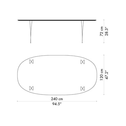 B614 Super-elliptischer Tisch 240x120x72cm Weiß