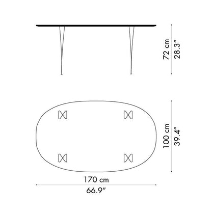 B616 Super-elliptischer Tisch 170x100x72cm Weiß