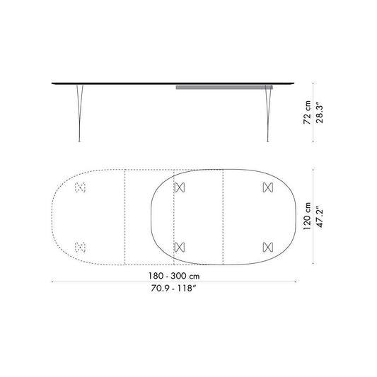 B619 Super-elliptischer Tisch Furnier ausziehbar