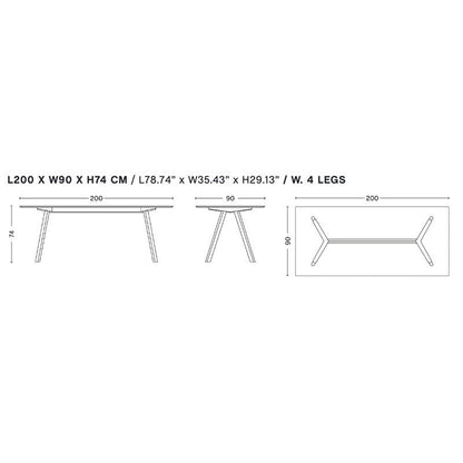 Copenhague CPH30 2.0 2.0 Esstisch Linoleum 200x90cm Schwarz