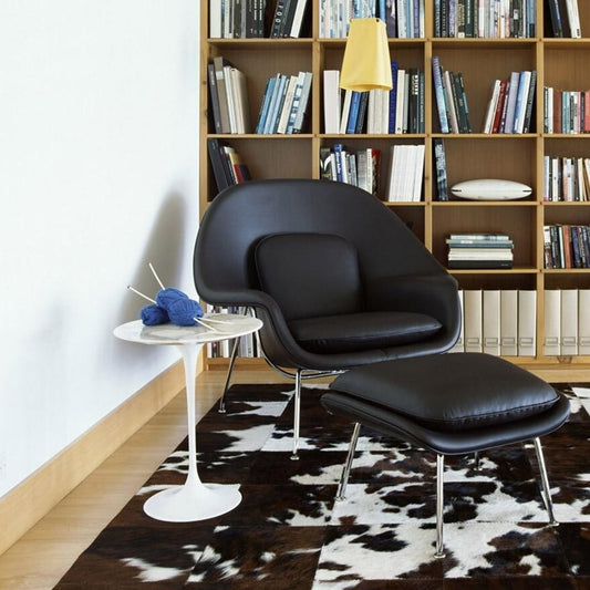 Womb Relax Ottoman / Hocker Gestell verchromt Leder Schwarz