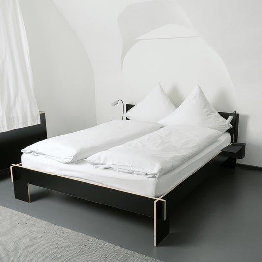 Siebenschläfer Doppelbett 140x200cm mit Kopfteil Schwarz