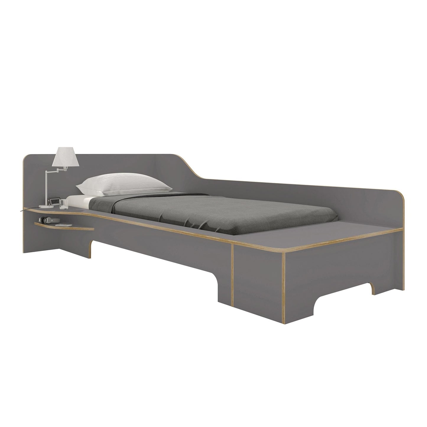 Plane Einzelbett mit Bettkasten links 90x200cm Natur