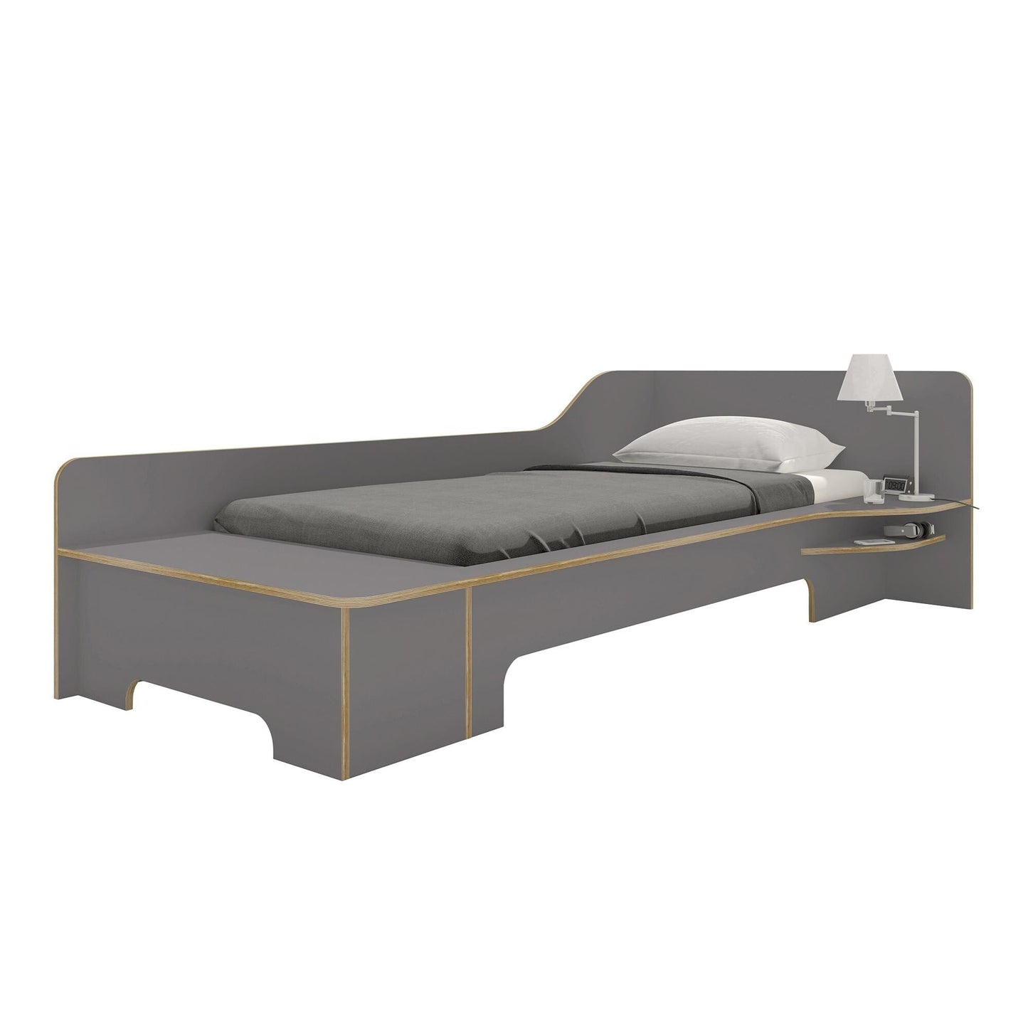 Plane Einzelbett mit Bettkasten rechts 90x200cm Anthrazit