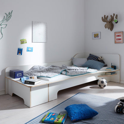 Plane Einzelbett mit Bettkasten links 90x200cm Natur