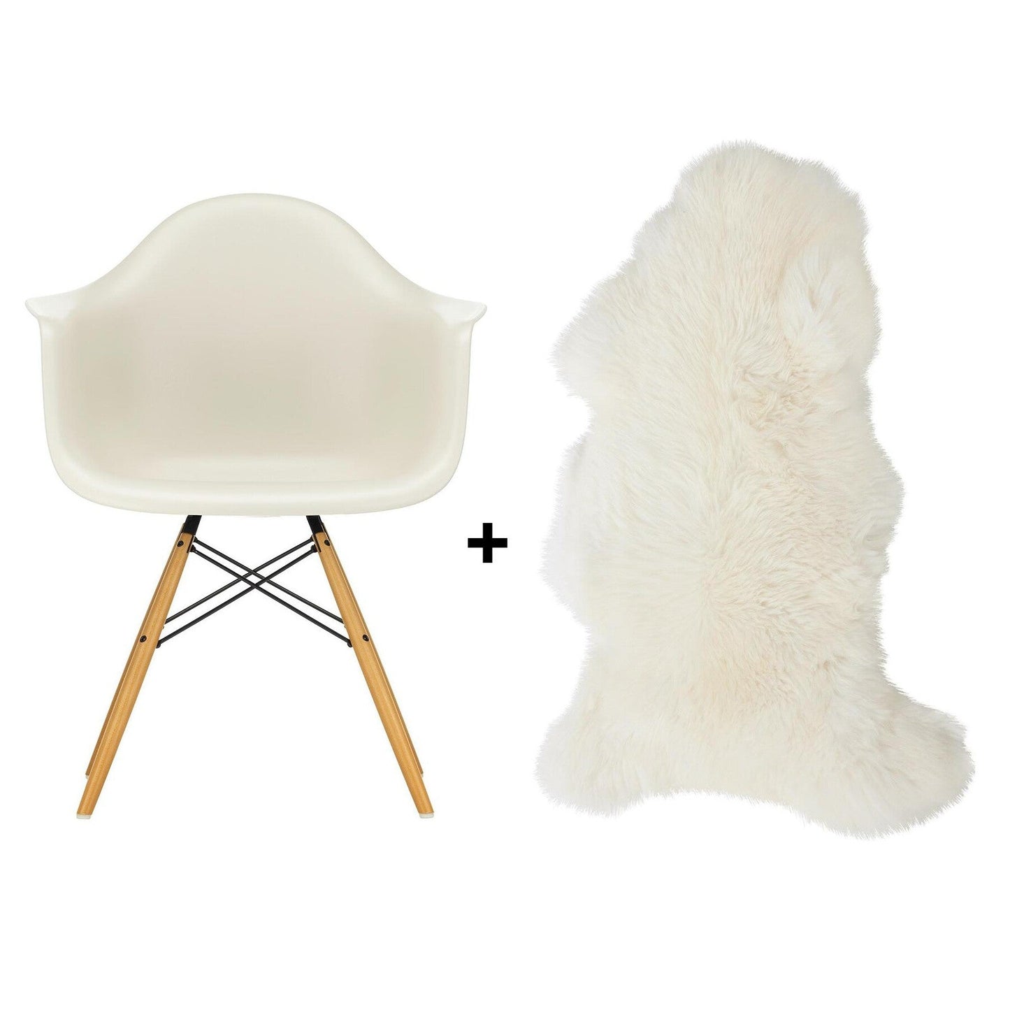 Aktionsset Eames Plastic Armchair DAW RE + Lammfell gratis Schwarz
