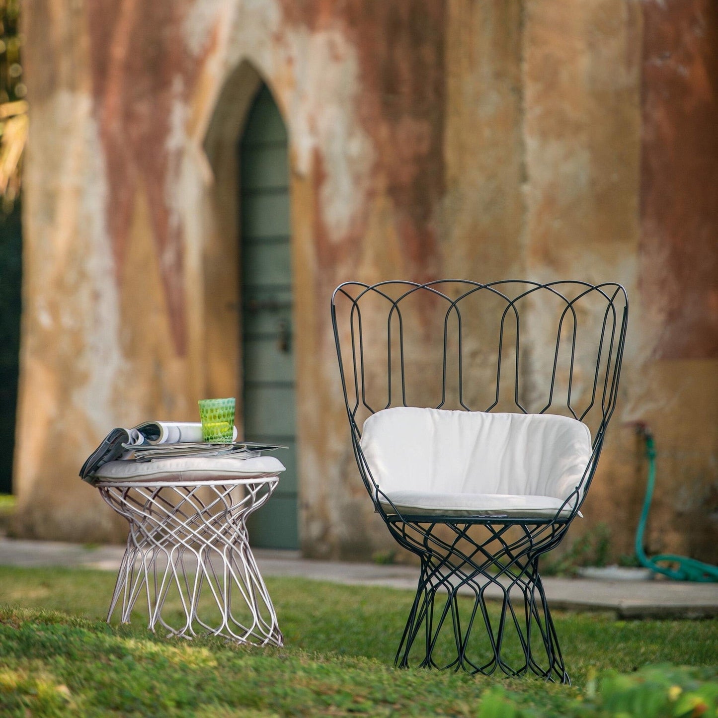 Re-Trouvé Garten-Beistelltisch / Hocker Schwarz
