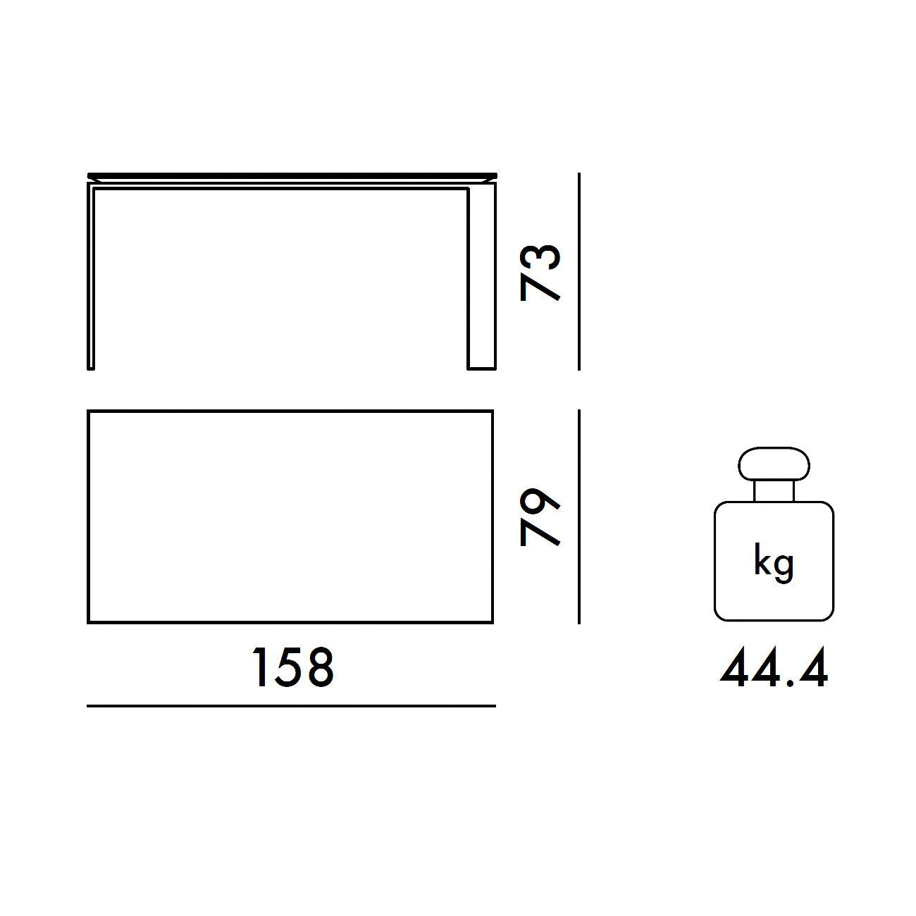 Four Tisch 158x79x73cm Weiß