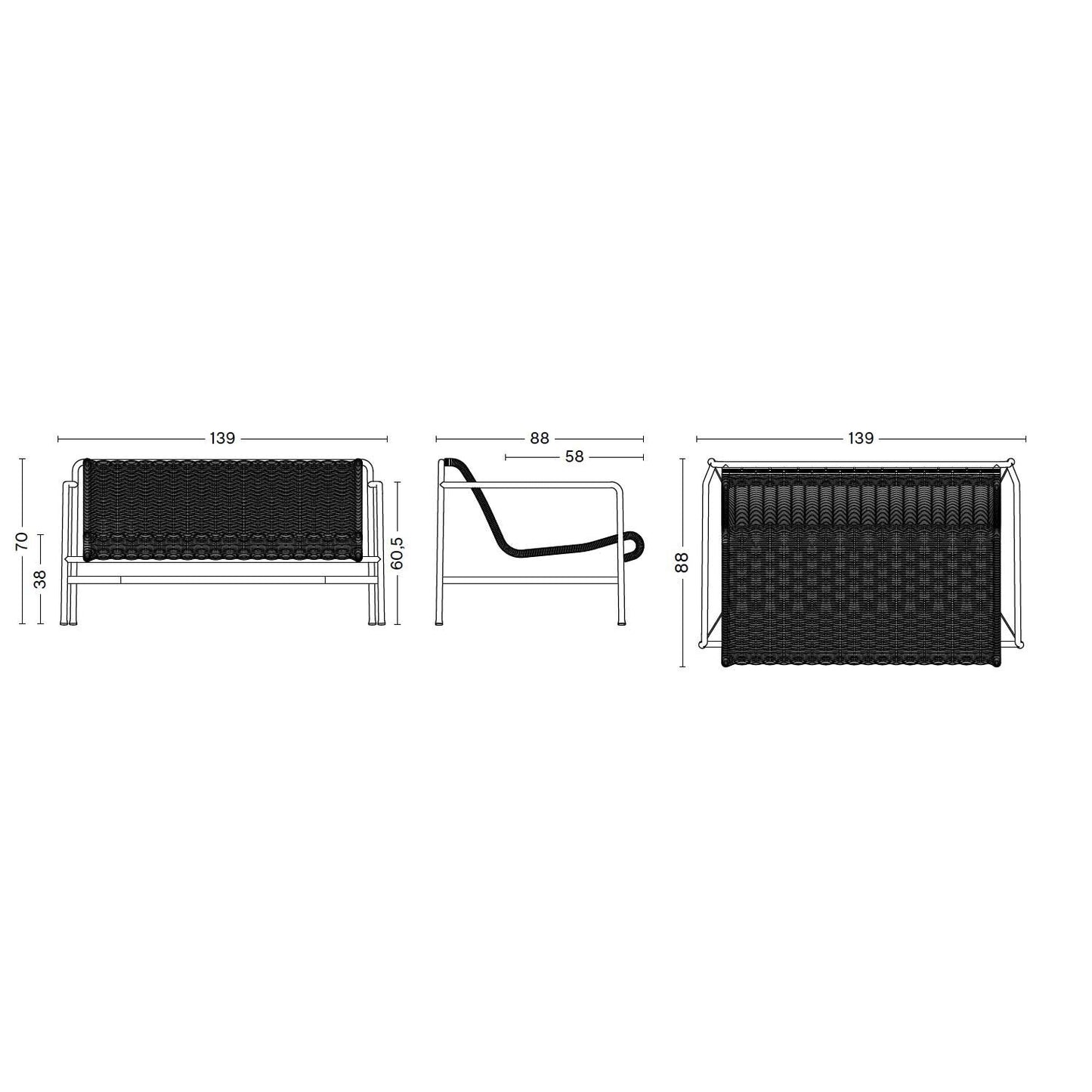 Palissade Cord Lounge Sofa Schwarz