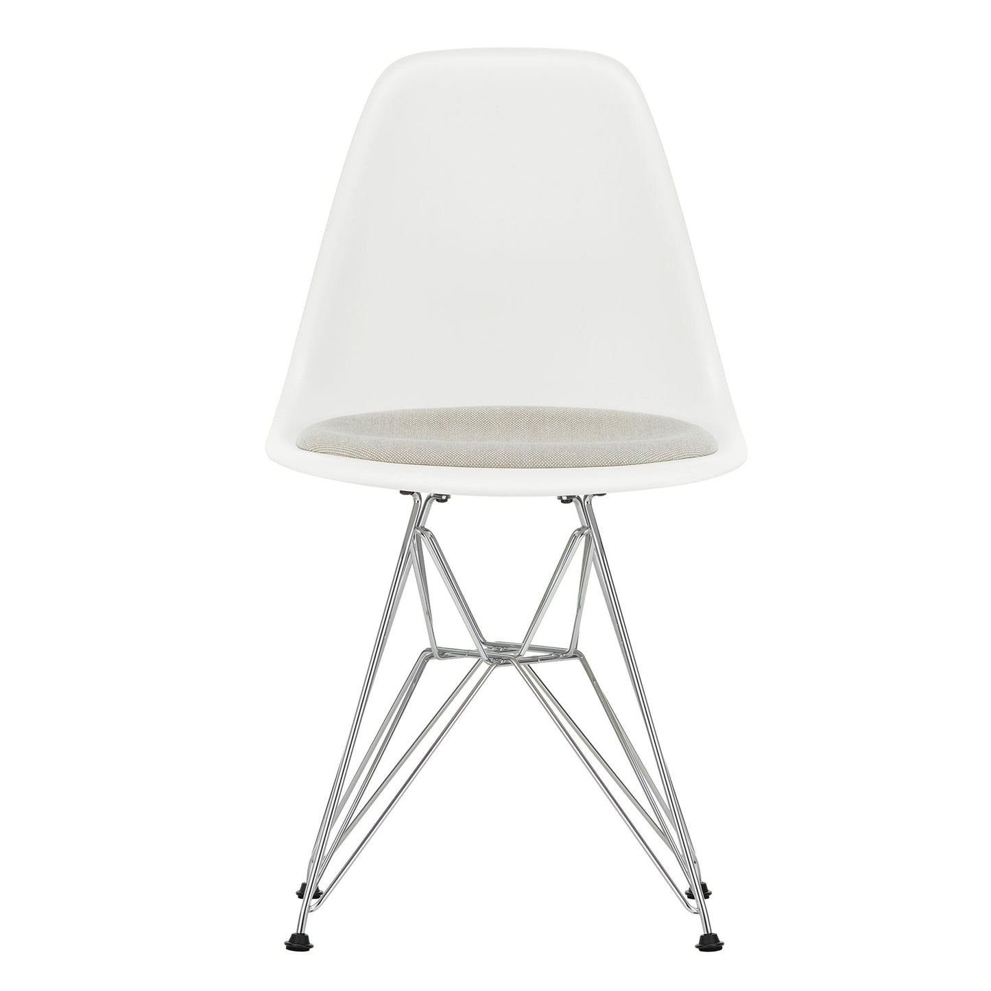 Eames Plastic Side Chair DSR gepolstert Gestell verchromt Weiß