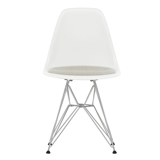 Eames Plastic Side Chair DSR gepolstert Gestell verchromt Weiß