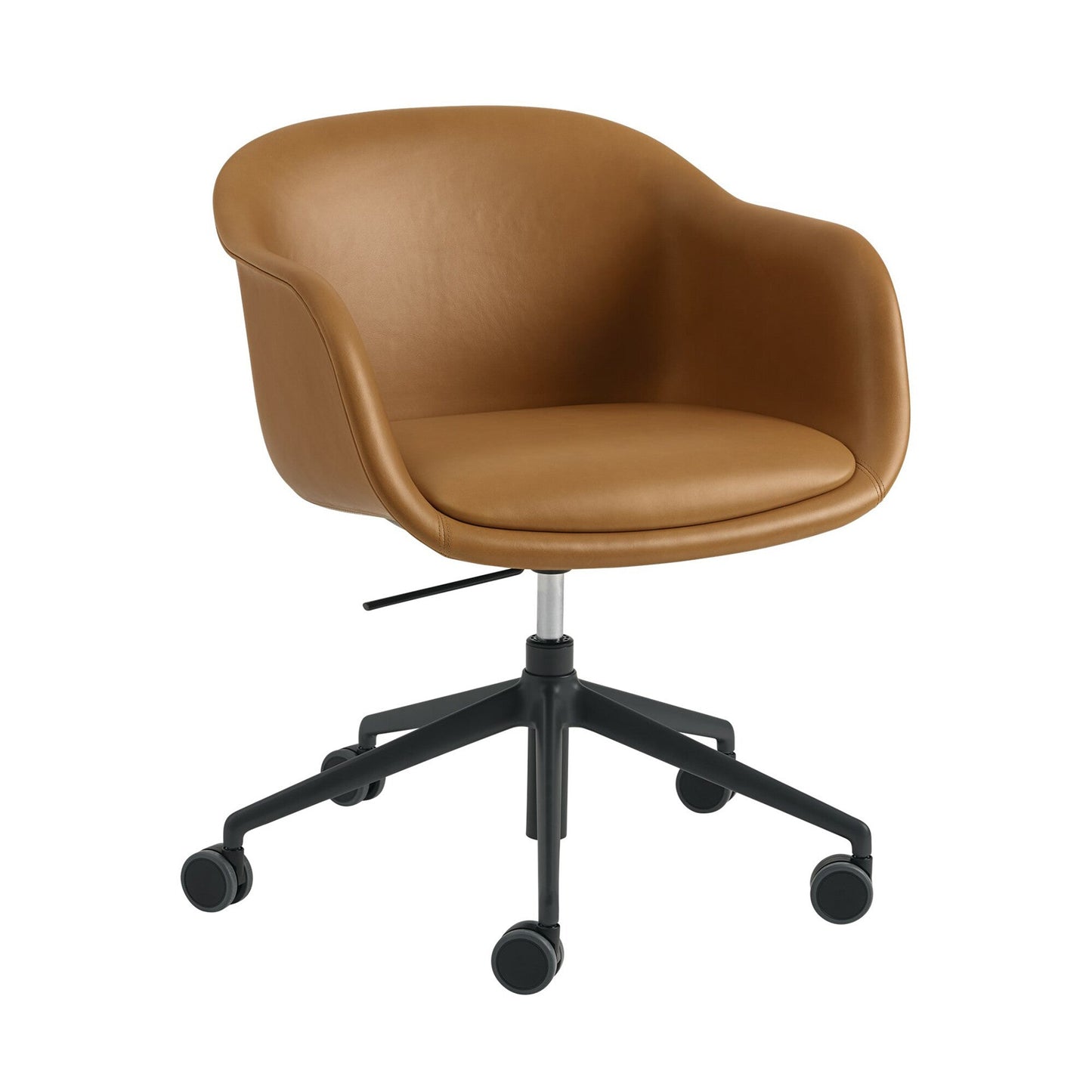 Fiber Conference Drehstuhl mit Rollen und Gaslift Leder Schwarz