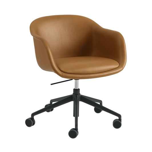 Fiber Conference Drehstuhl mit Rollen und Gaslift Leder Schwarz