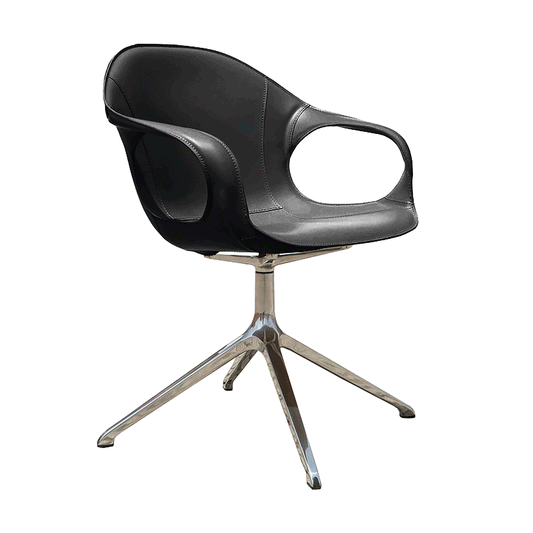 Elephant Dreharmlehnstuhl Kreuzfuß Leder Schwarz