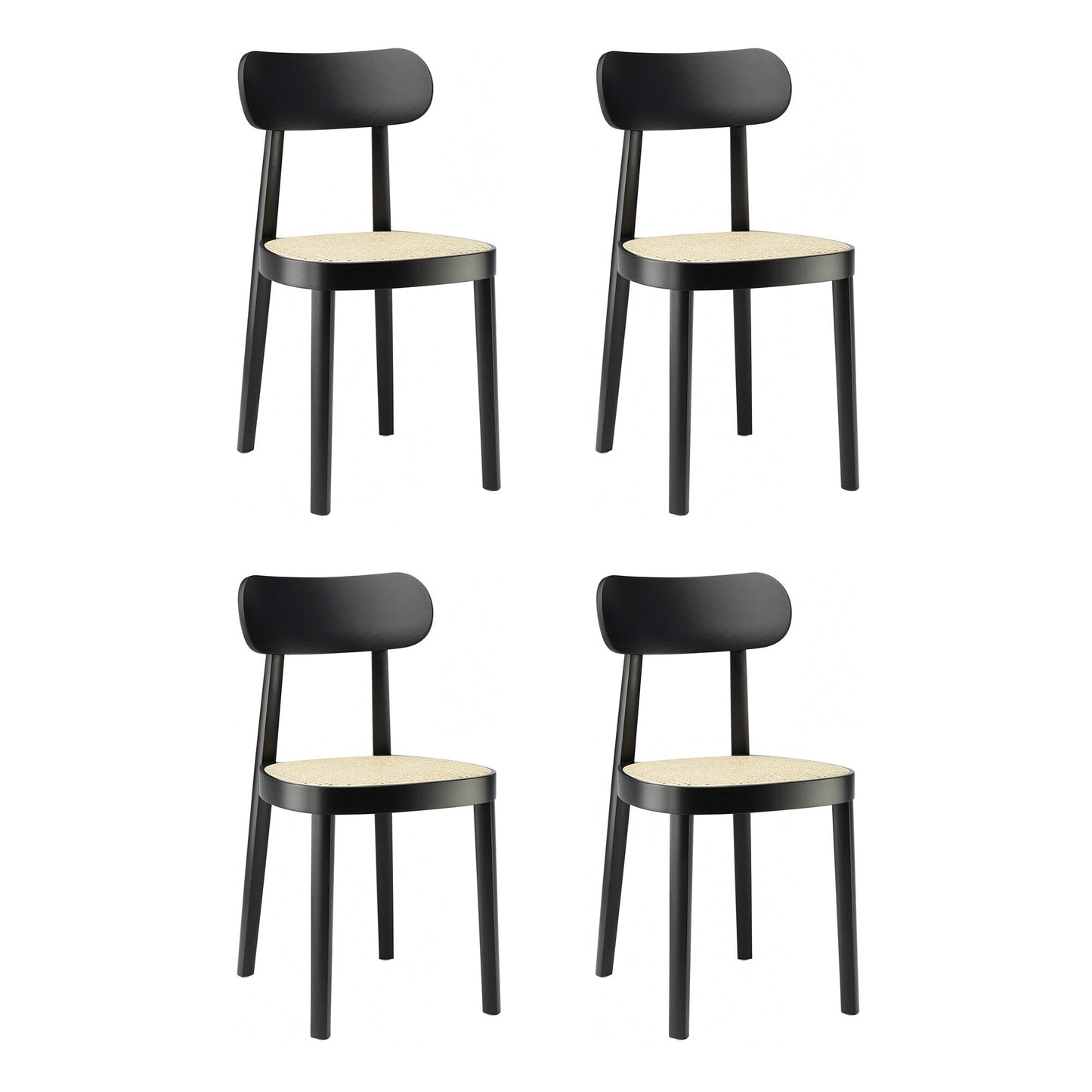 118 Stuhl mit Rohrgeflecht 4er Set Schwarz