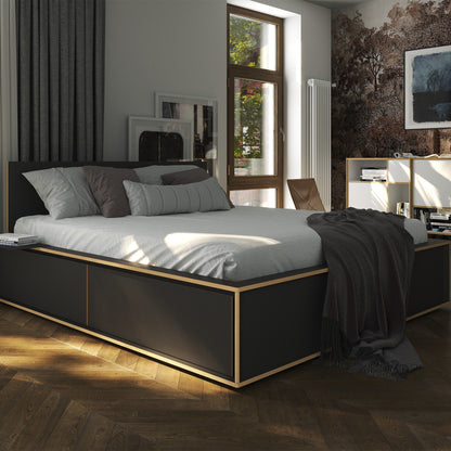 Spaze Doppelbett mit hohem Kopfteil 180x200cm Schwarz