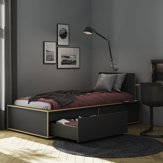 Spaze Einzelbett mit hohem Kopfteil 100x200cm Schwarz