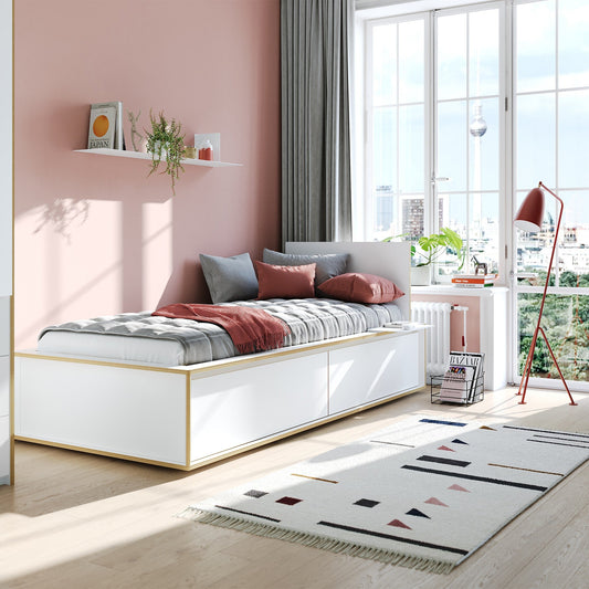 Spaze Einzelbett mit hohem Kopfteil 90x200cm Weiß