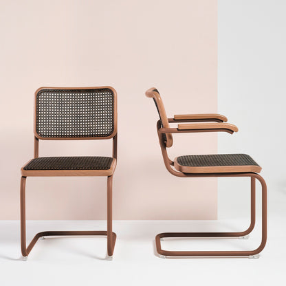 S 32 V Freischwinger Stuhl mit Rohrgeflecht Dark Melange Salbeigrün